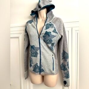 Title Nine small zip wool blend Gray and Teal Zip-Up Hoodie